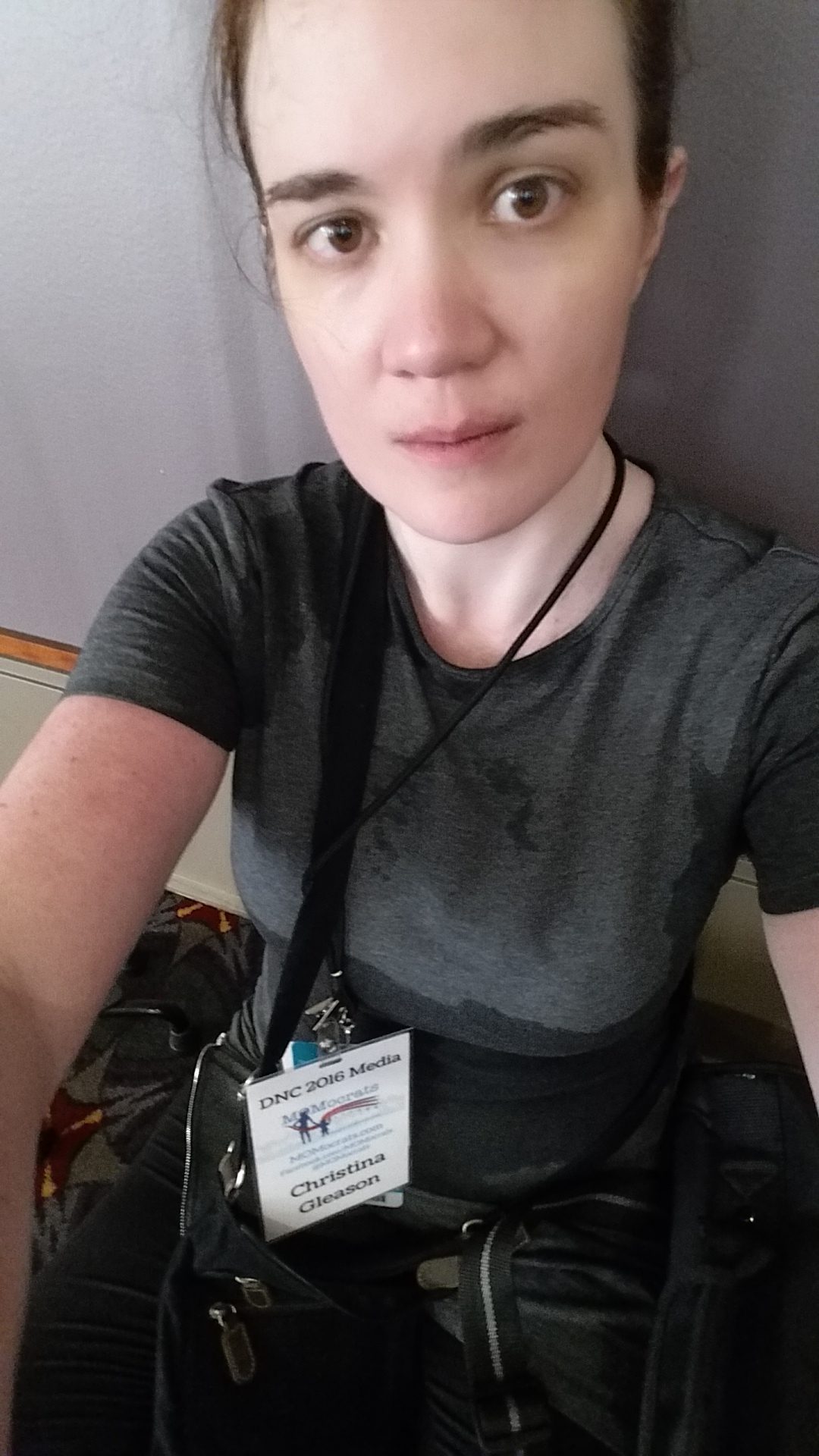 Christina Gleason, gaunt and soaked with sweat before getting properly diagnosed with her disabilities at the 2016 Democratic National Convention